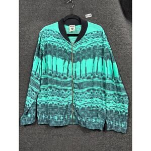 Be Vocal Jacket Womens XL Green Black Zip Front Bomber Made USA Abstract Print